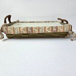 Longaberger Green Medium Serving Tray Basket Lidded Protector Stripe Liner Set